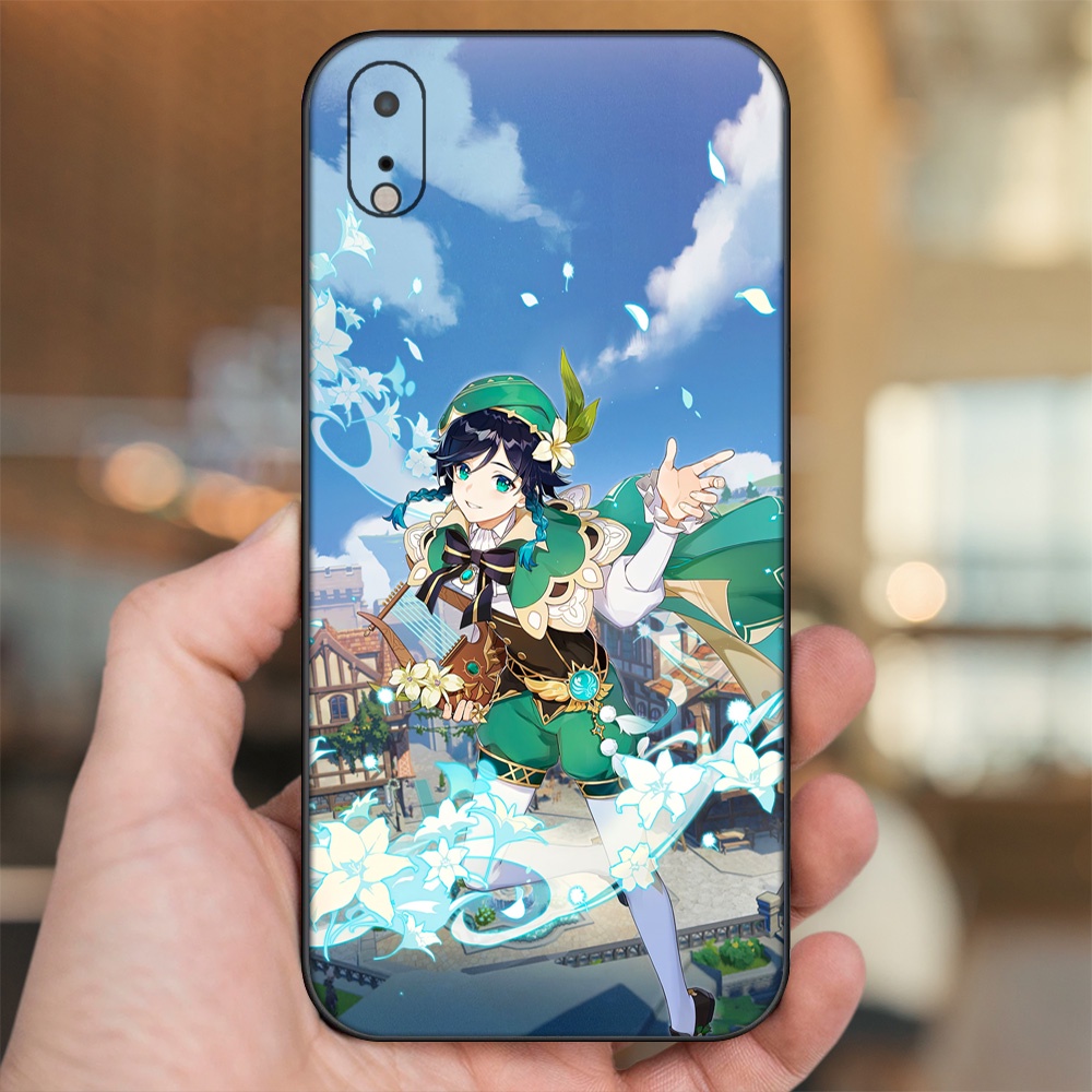 Ốp lưng iPhone Xr dẻo đen cạnh vuông in hình Venti Genshin Impact