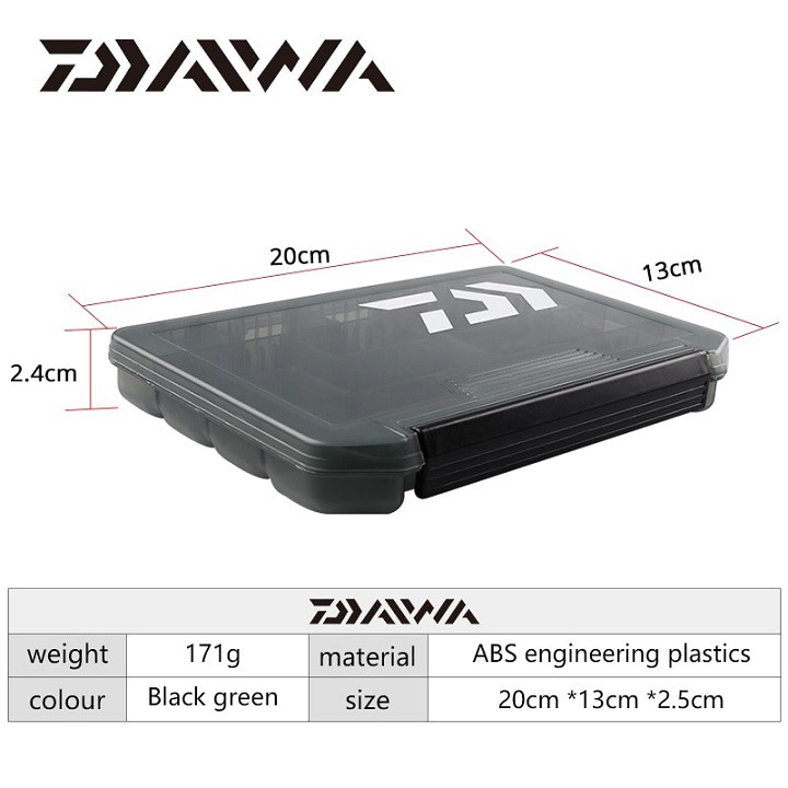 Hộp đựng mồi câu lure Daiwa MÀU XÁM KT 20x13x2.4cm, hộp nhựa đựng đồ và phụ kiện câu cá (lưỡi, mồi phao chì thẻo)