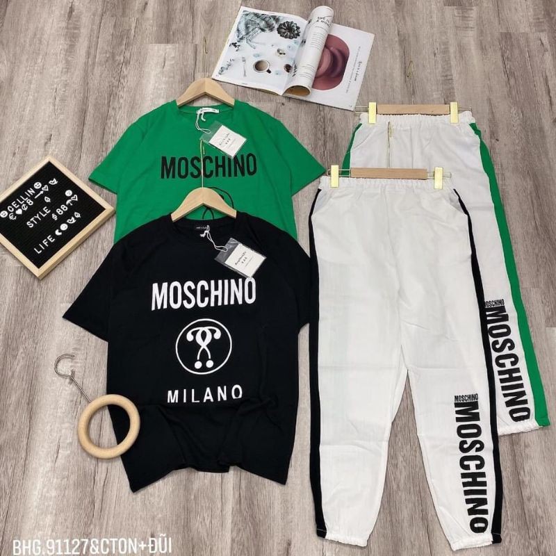 S577 Set Thể Thao mặc nhà, Áo thun dáng suông in họa tiết nổi phối quần ống bom chạy viền sọc in chữ | BigBuy360 - bigbuy360.vn