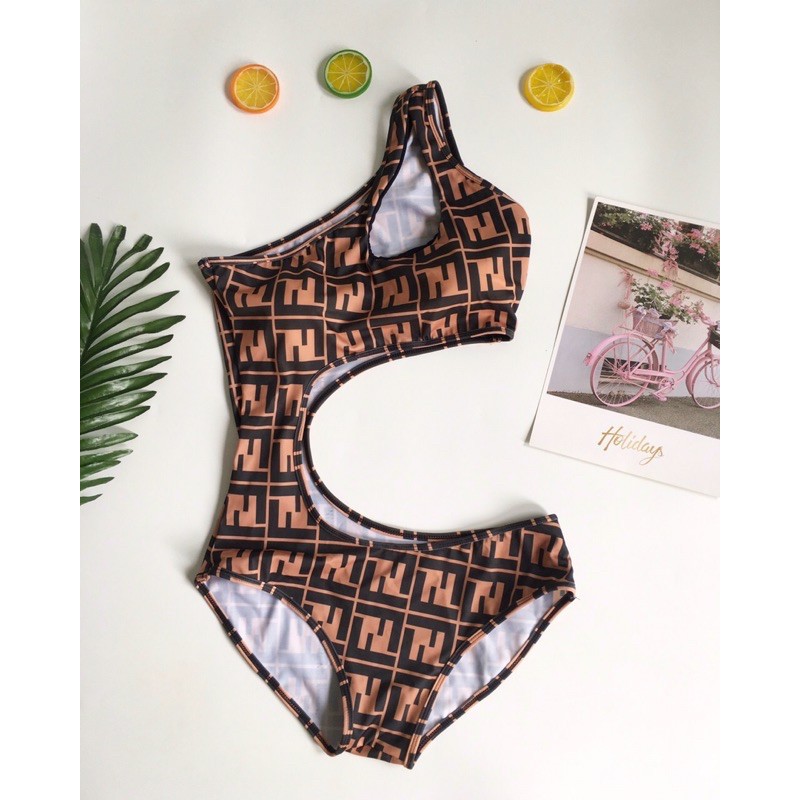 Bikini hai mảnh lưng cao che bụng sọc thổ cẩm