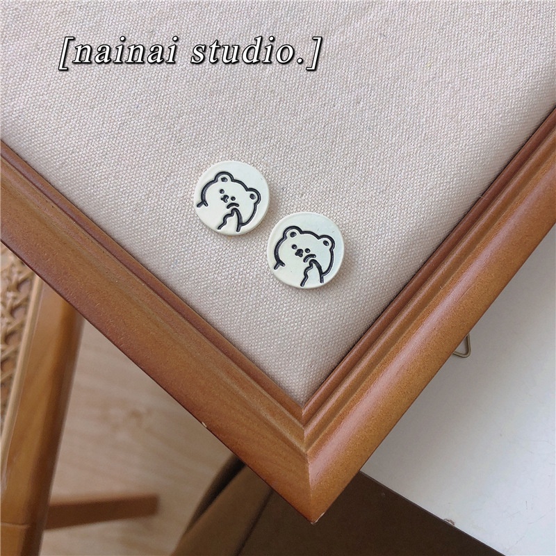 Khuyên Tai Tròn Không Xỏ Xỏ Hình Gấu Trắng Dễ Thương Phong Cách Nhật Bản Hàn Quốc Cho Nữ