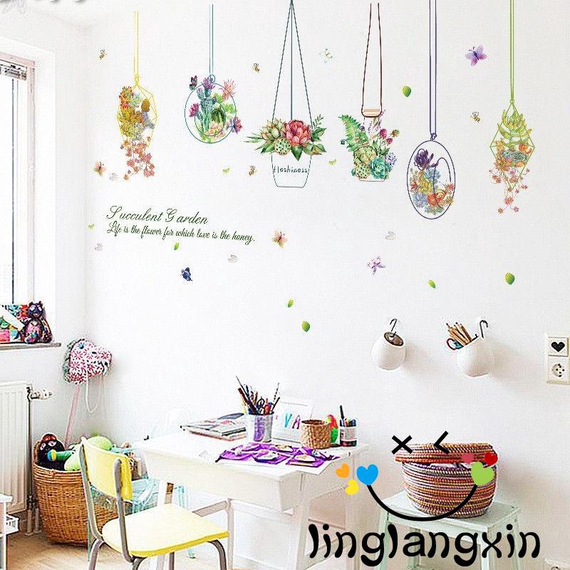 Miếng dán tường in cây và hoa chất liệu nhựa PVC kích thước 50x70cm an toàn trang trí nhà xinh xắn