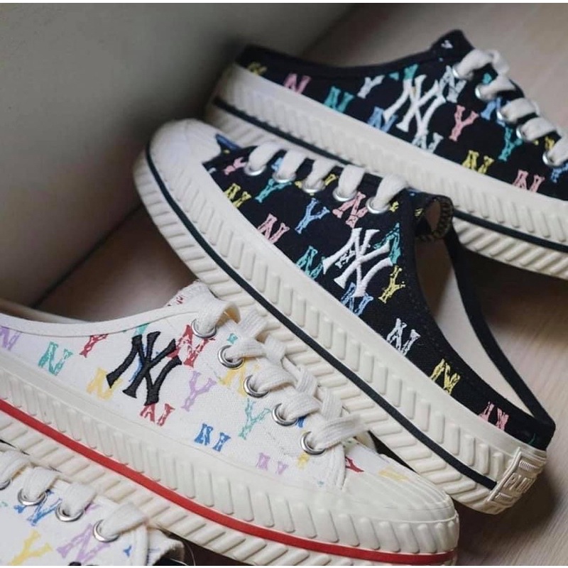 [Hàng chính hãng] GIÀY SỤC ĐẠP GÓT MLB MULE MONOGRAM TRẮNG/ĐEN/DENIM