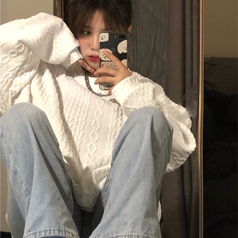 [SP mới cần đánh giá] Áo Sweater Hoạ Tiết Nổi, Áo Nỉ Dài Tay Dáng Rộng Màu Trắng QN95115 | BigBuy360 - bigbuy360.vn