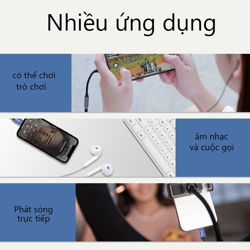 Anytrox jack chuyển đổi ip có mic sạc nhanh lighning sạc thành chân tai nghe 3.5mm chính hãng MFI Chứng nhận cho phone