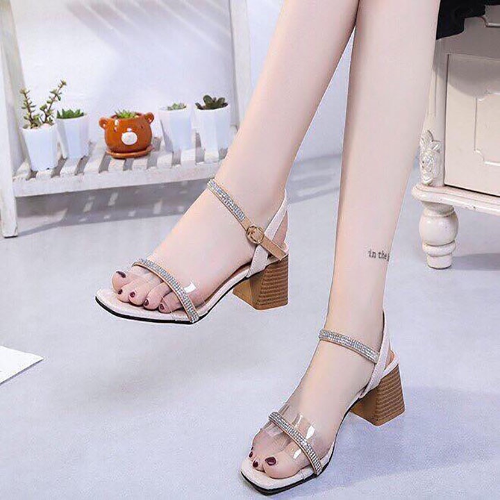 Giày cao gót 5cm sandal bản trong phối dây xoàn