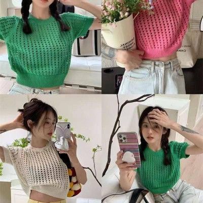 Áo lưới màu Quảng châu cổ tròn bo