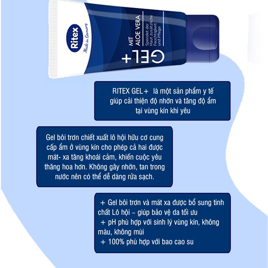 Gel bôi trơn RITEX GEL LÔ HỘI - GEL+ ẩm mượt tăng khoái cảm hàng đầu tại Đức CÓ CHE TÊN ) RI-GEL+