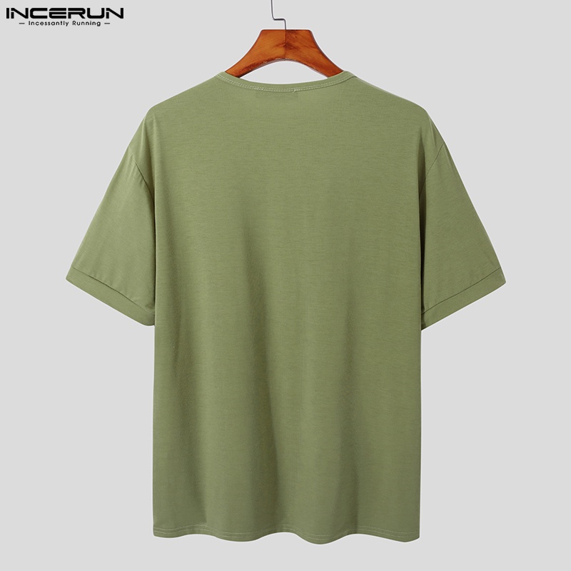 Áo thun nam INCERUN tay ngắn màu trơn đơn giản thời trang mùa hè