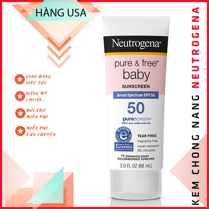 Kem Chống Nắng Cho Trẻ Em Neutrogena Pure & Free Baby Sunscreen Broad Spectrum SPF50+ (88ml) - Authentic USA