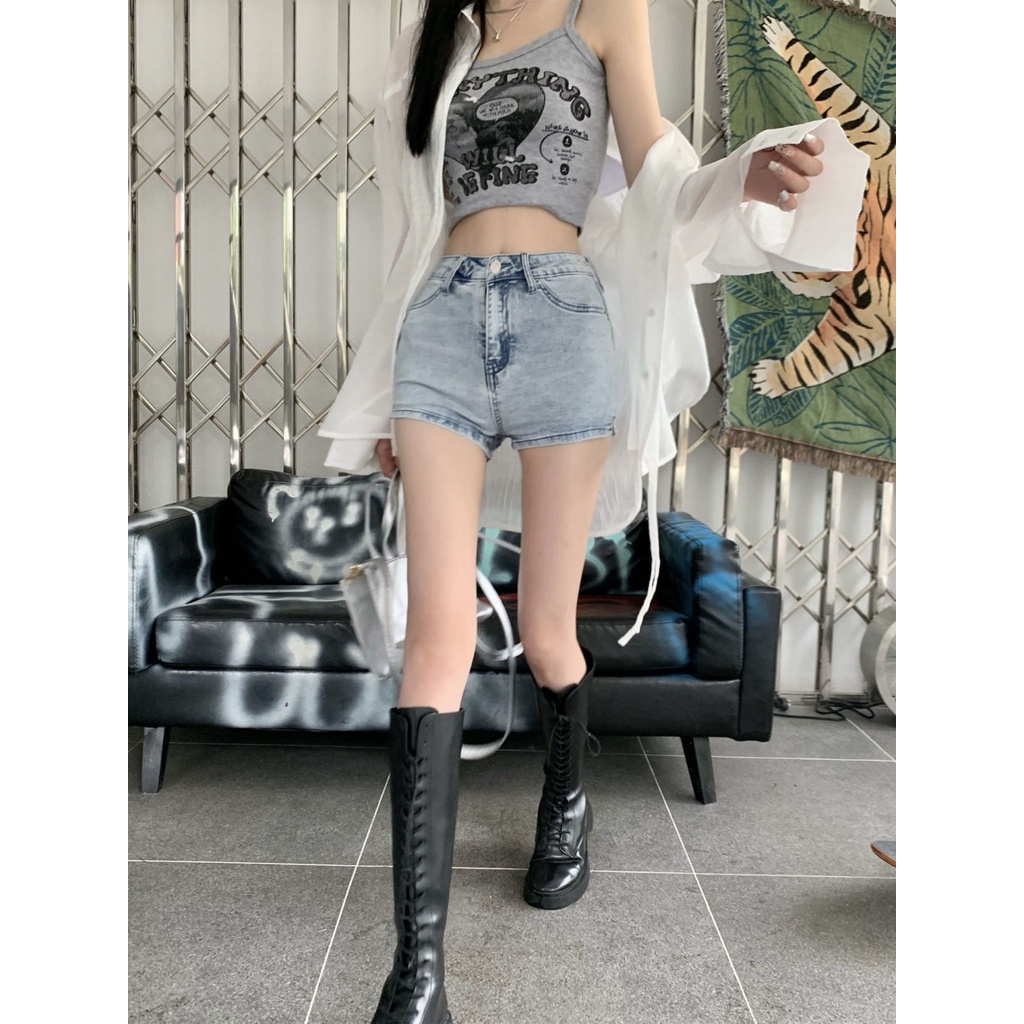 Quần Short Denim Lưng Cao Phong Cách Mới Mùa Hè 2022 Cho Nữ