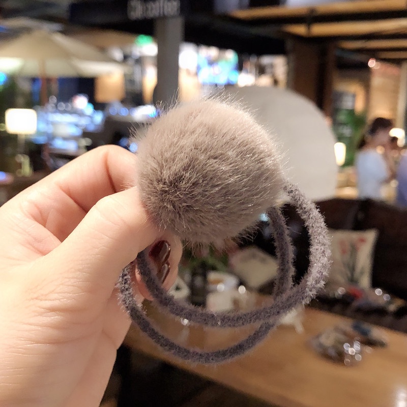 Dây Cột Tóc Cao Su Bọc Vải Lông Thỏ Nhân Tạo Dễ Phối Đồ Phong Cách Hàn Quốc Thời Trang Thu Đông