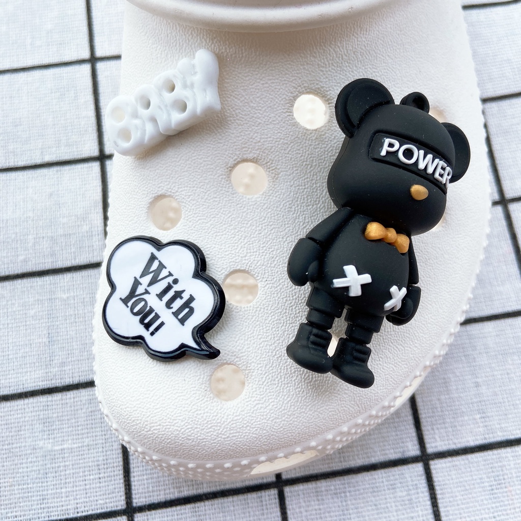 crocs Sticker shoes sticker for cross sandalsSet 6 Phụ Kiện Nút Trang Trí Giày Hình KAWS/Gấu/Bướm croc jibz DIY#Loạt Đen Trắng