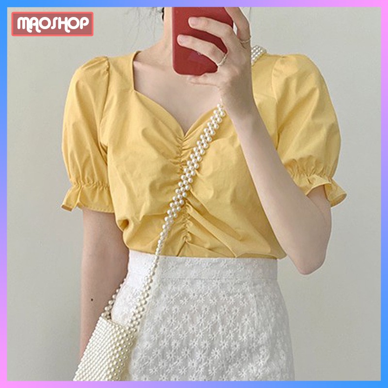 Áo Peplum tay phồng ulzzang ngắn tay phong cách Hàn Quốc C43 - MaoMao