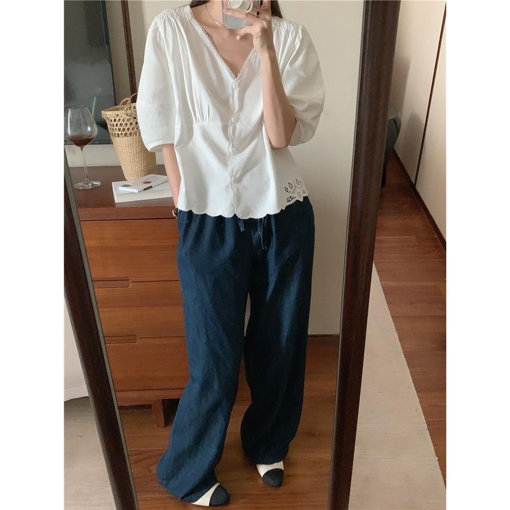 Quần Jean Ống Rộng Buộc Dây Kiểu Hàn Quốc Dễ Phối Đồ 53921
