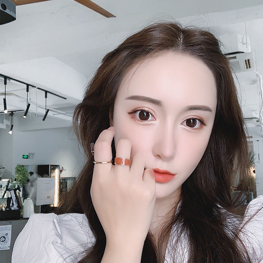 Set 2 nhẫn hở hình tròn bằng kim loại tráng men nhiều màu thời trang cho nữ