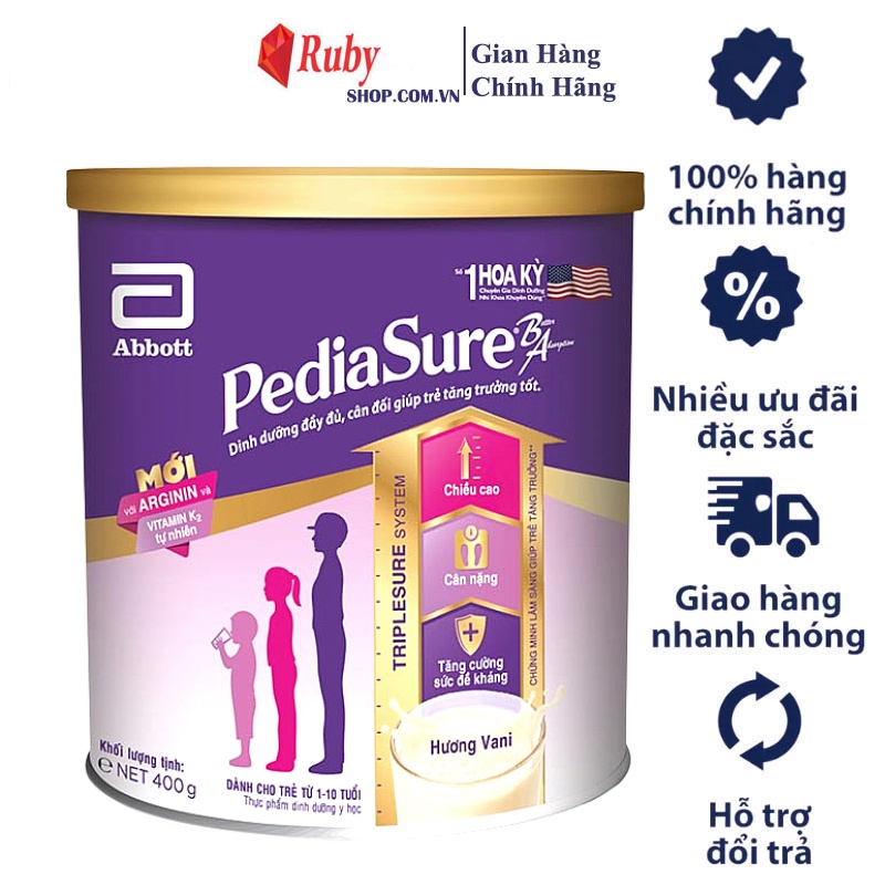 Sữa Bột PediaSure hương Vani lon 400g / 850g / 1600g Dành Cho Trẻ Biếng Ăn