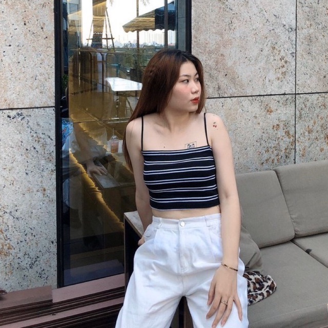 Áo dây crop sọc đen trắng