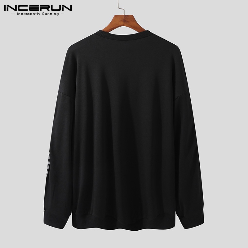 Áo INCERUN dài tay dáng rộng phối dây khóa kéo ghép vải ca rô thời trang dành cho nam