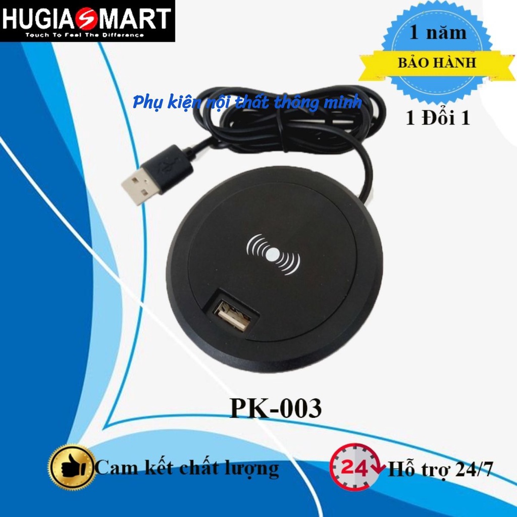 Sạc không dây ⚡ Hugiasmart ⚡Bộ sạc usb và không dây tích hợp trên mặt bàn có lỗ luồn dây