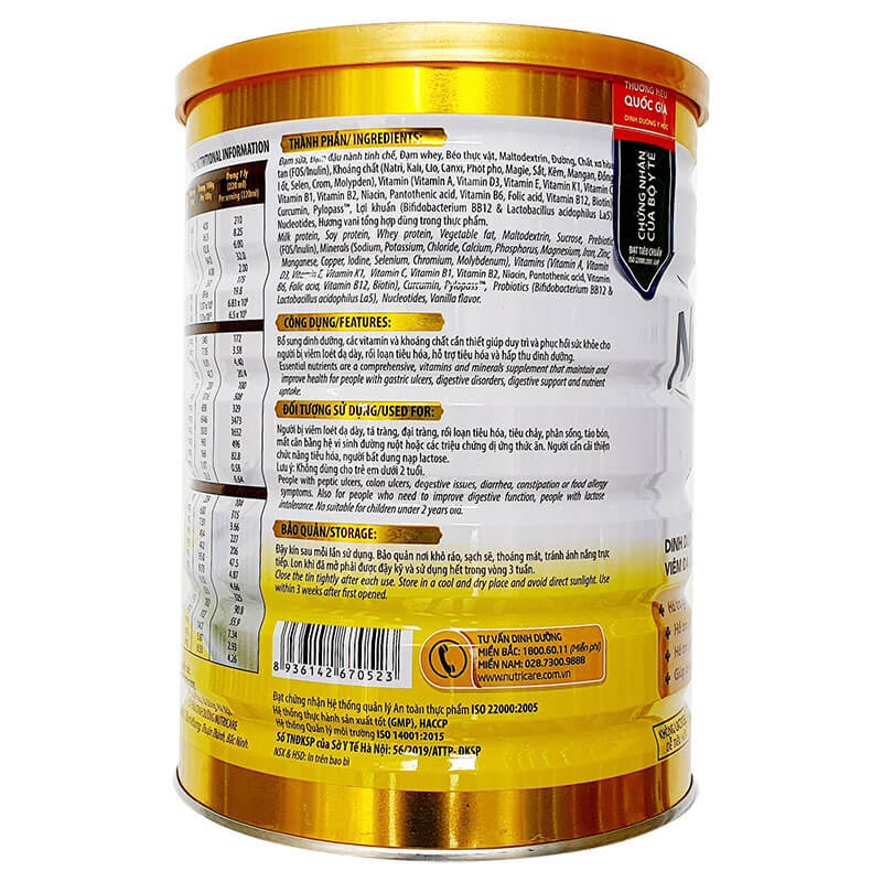 Sữa Nutricare Gastro 900g [Dành cho người viêm dạ dày và dối loạn tiêu hóa]