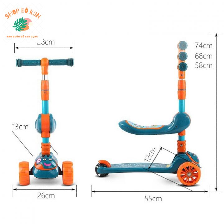 Xe Scooter cho bé , Chòi chân, Xe trượt cho bé có ghế ngồi, bánh có đèn có nhạc 3 in 1 chịu lực 90KG. hàng đẹp.