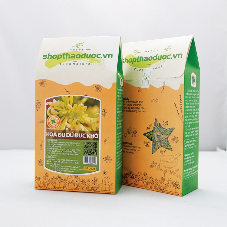 Hoa Đu Đủ Đực Hộp 250G - HÀNG LOẠI 1 NGUYÊN BÔNG, KHÔNG LẪN CUỐN, CÀNH - Sấy lạnh giữ được màu sắc & dược tính