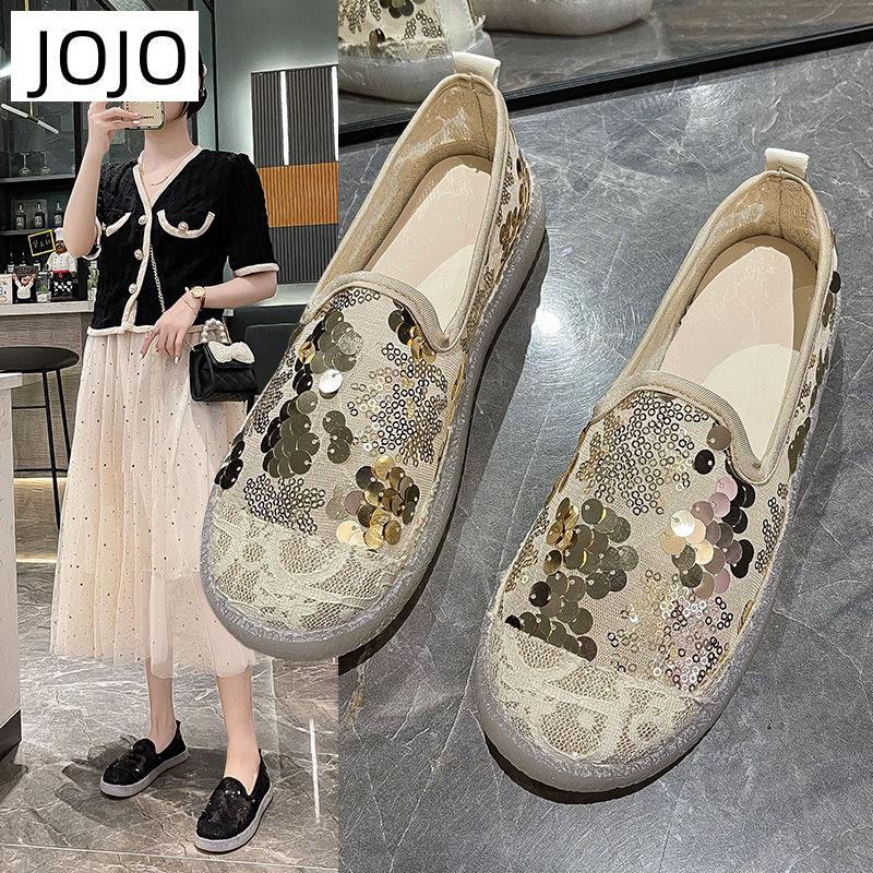 Giày Búp Bê Đế Bằng Đính Kim Sa Lấp Lánh Thời Trang Mùa Hè Cho Nữ