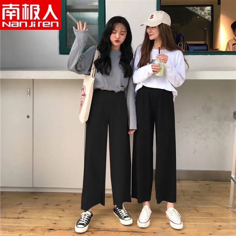 Quần Dài Vải Ống Suông Nữ Màu Đen Cạp Chun Chất Cát Hàn Baisc Dễ Mix Đồ Phong Cách Ulzzang Co Dãn Thoải Mái Mặc Đi Học