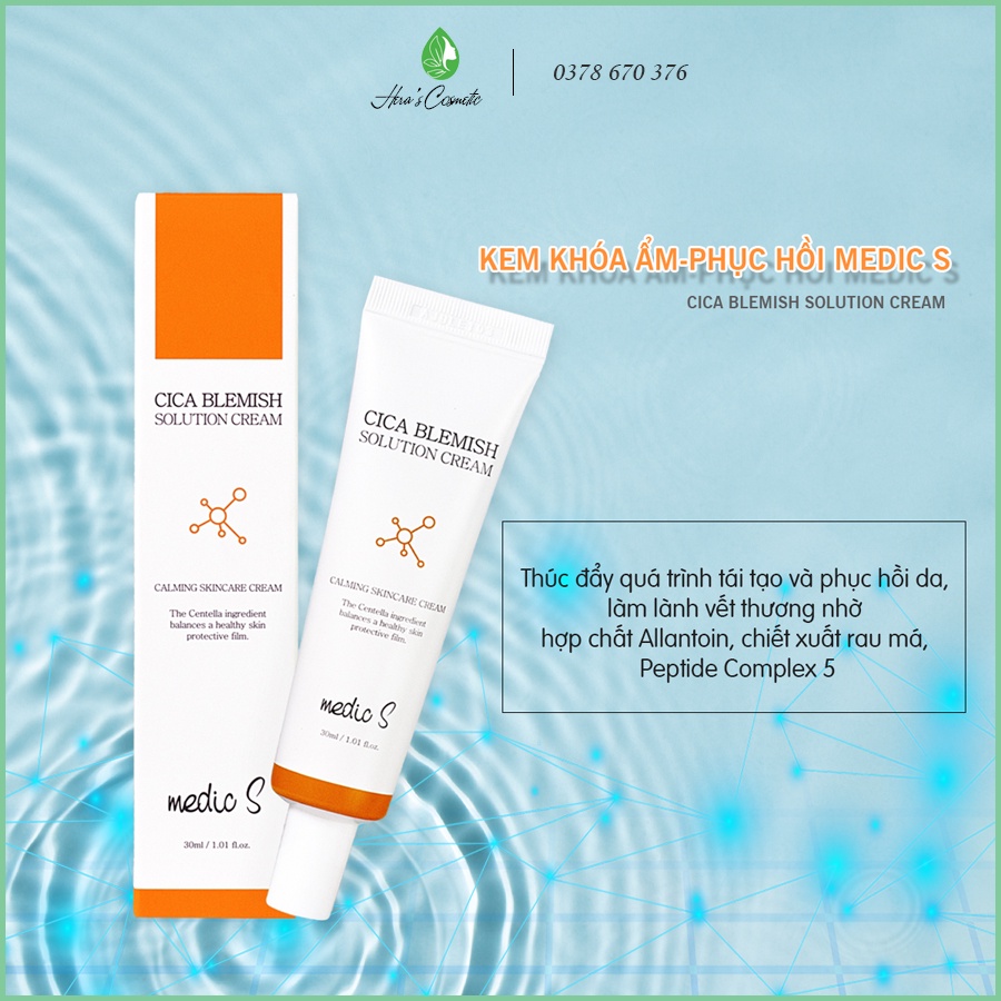 Kem Phục hồi, khóa ẩm, làm dịu da Medic S _ Cica Blemish Solution Cream 30ml