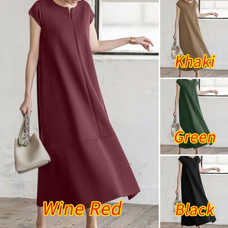 Đầm dài ZANZEA tay ngắn cổ chữ V dáng rộng thời trang cho nữ