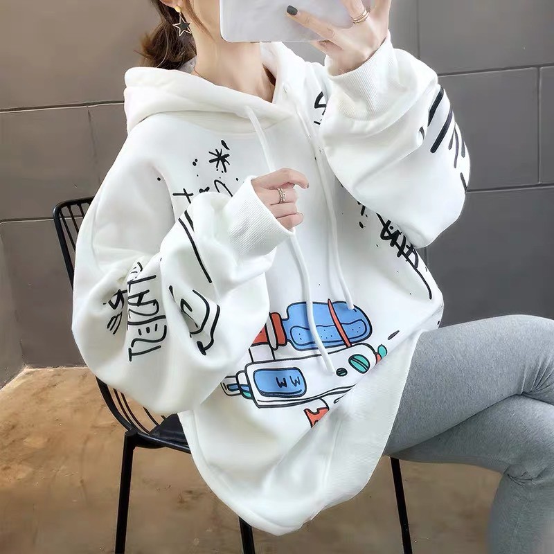 ÁO KHOÁC HOODIE NỮ PHỐI HỌA TIẾT CỰC CUTE CÓ 3 MÀU