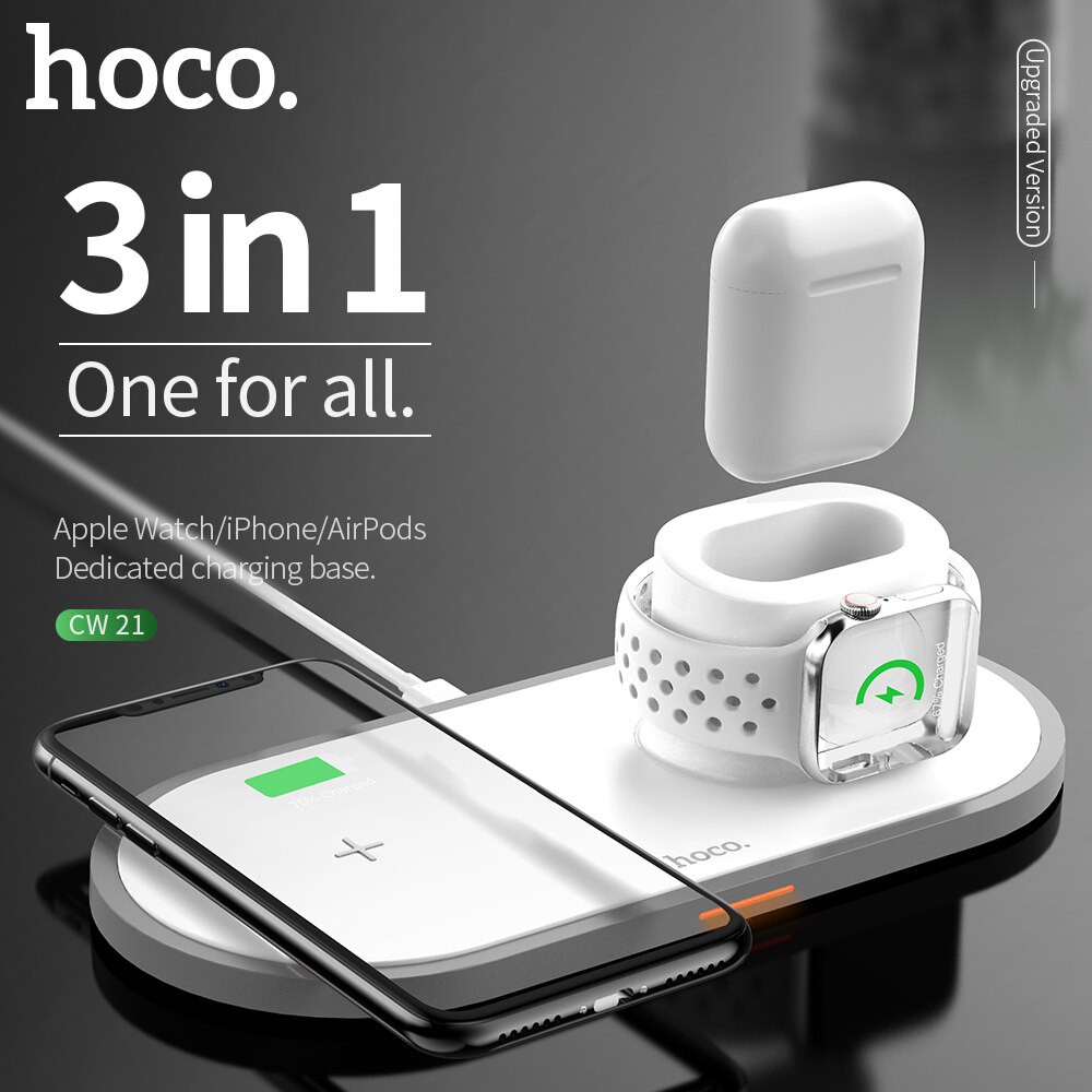 Đế sạc không dây iphone sạc nhanh Qi 3 in 1 Hoco cw21,cw33 Cdành cho iphone apple watch airpods