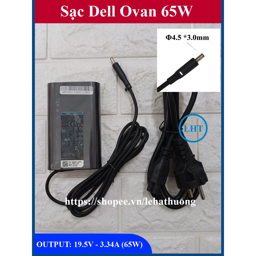 Sạc Laptop Dell Oval 65W - 19.5V - 3.34A - Đầu kim nhỏ 4.5*3.0mm DELL XPS 13 9360 9350 9343 9333 9365 (Dell Ovan 65w)