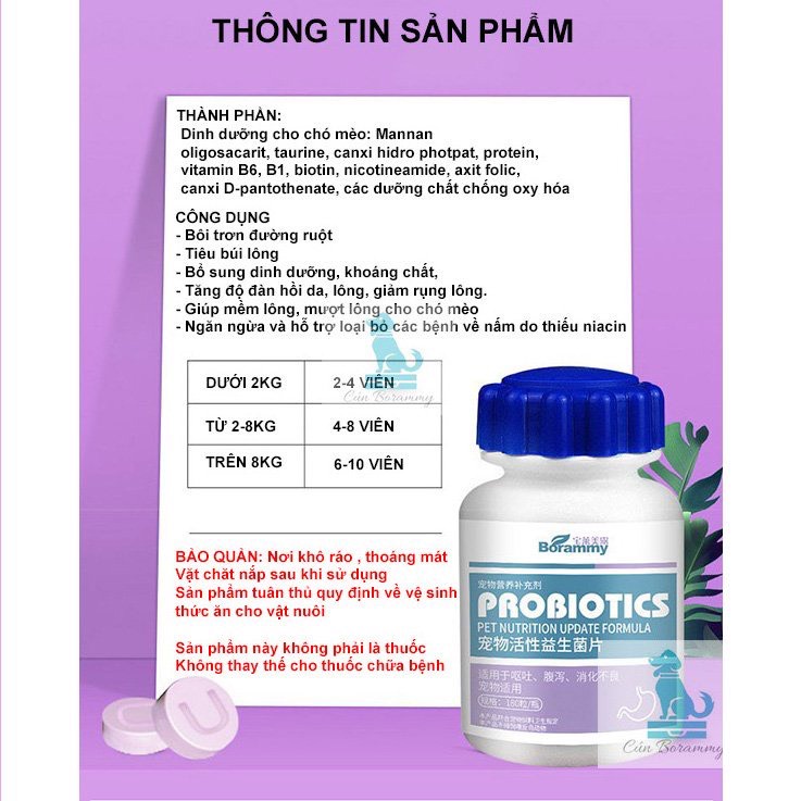 Men Tiêu Hóa Borammy cho Chó Mèo Bổ Sung Probiotics hộp 180v | Vie PETSHOP