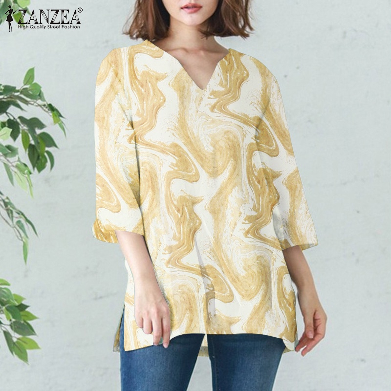 ZANZEA Áo Cổ Chữ V Tay 3 / 4 Nhuộm Màu Thời Trang Cho Nữ