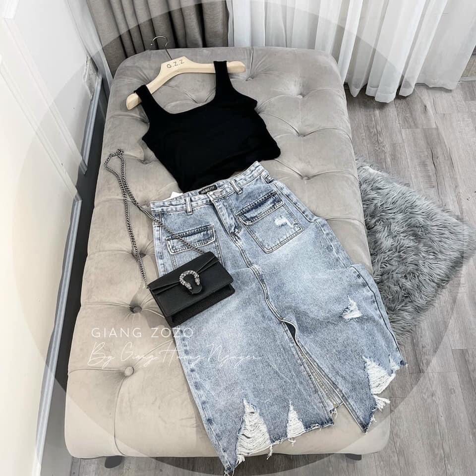 [CHEAPY] Chân váy bò dài túi trước - Chân váy ULZZANG midi nữ cạp cao chất jean dày dặn hàng có size phom chuẩn tôn dáng | BigBuy360 - bigbuy360.vn