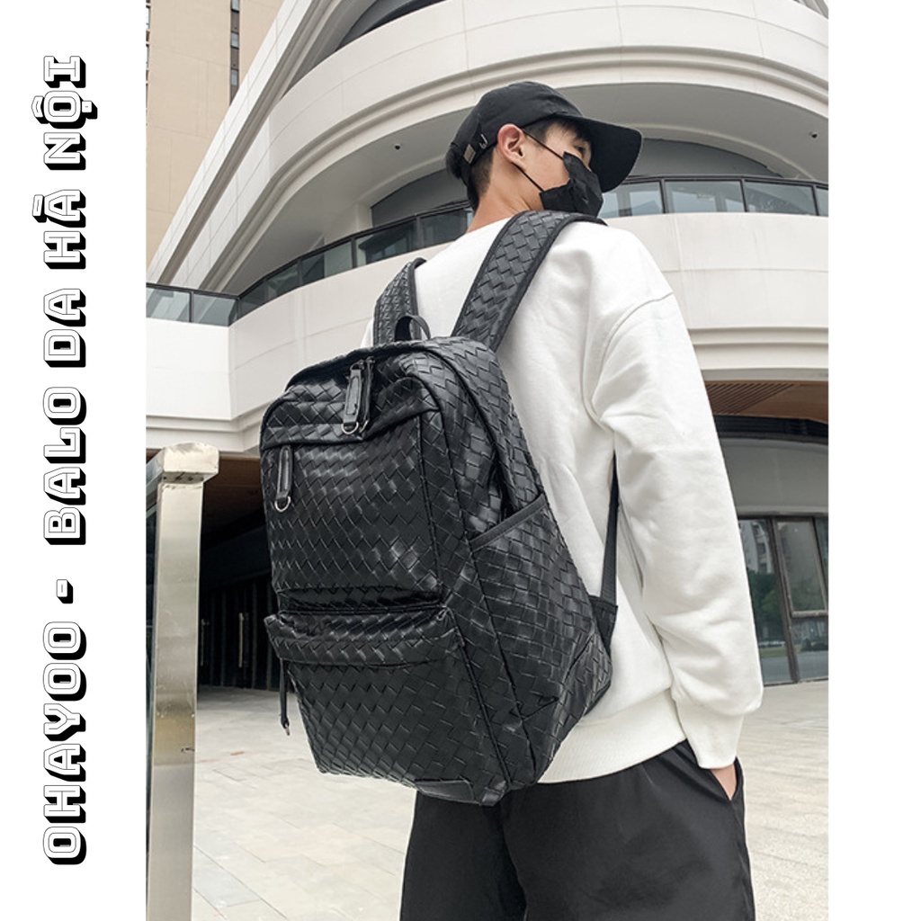 Balo laptop, balo da nam nữ chất liệu da PU cao cấp Hàn Quốc chống nước laptop 15,6 inch OHYOO