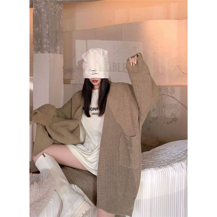 Áo khoác cardigan dệt kim dáng dài phong cách retro cho nữ | BigBuy360 - bigbuy360.vn