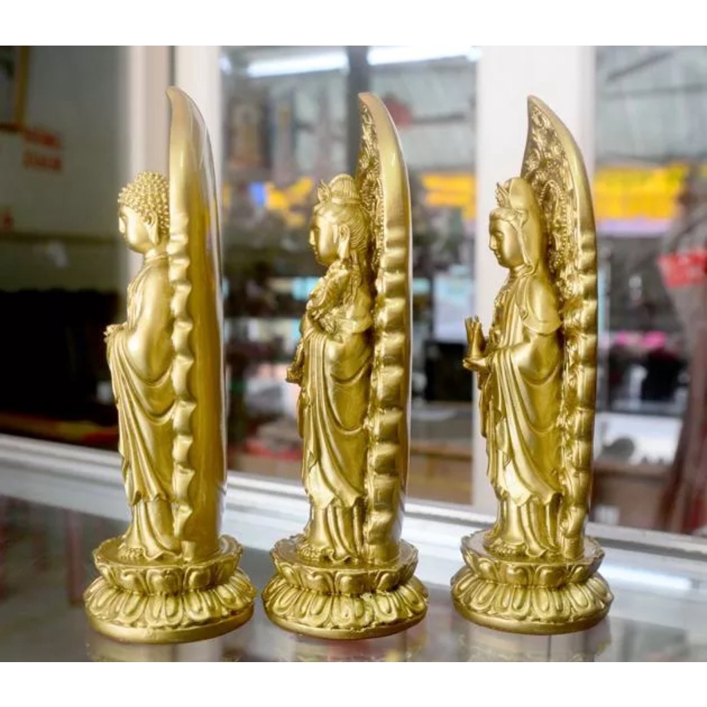 Bộ Ba Tượng Phật Tây Phương Tam Thánh hào quang cao 18cm-Nhiều Màu
