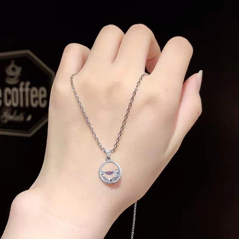 Korean version of semi-crystal silver necklace