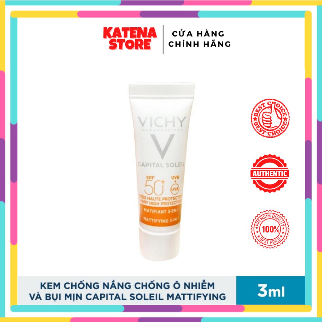 Kem Chống Nắng Vichy Kiềm Dầu SPF50+ Capital Soleil Mattifying 3in1 50ml 3ml