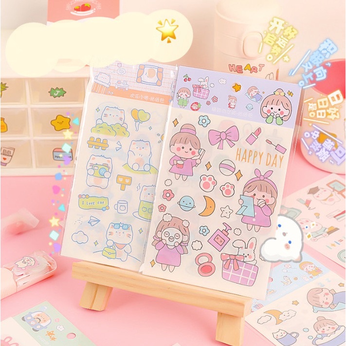 Set 4 miếng dán sticker trang trí đồ dùng chủ đề HAPPY DAY BAG U