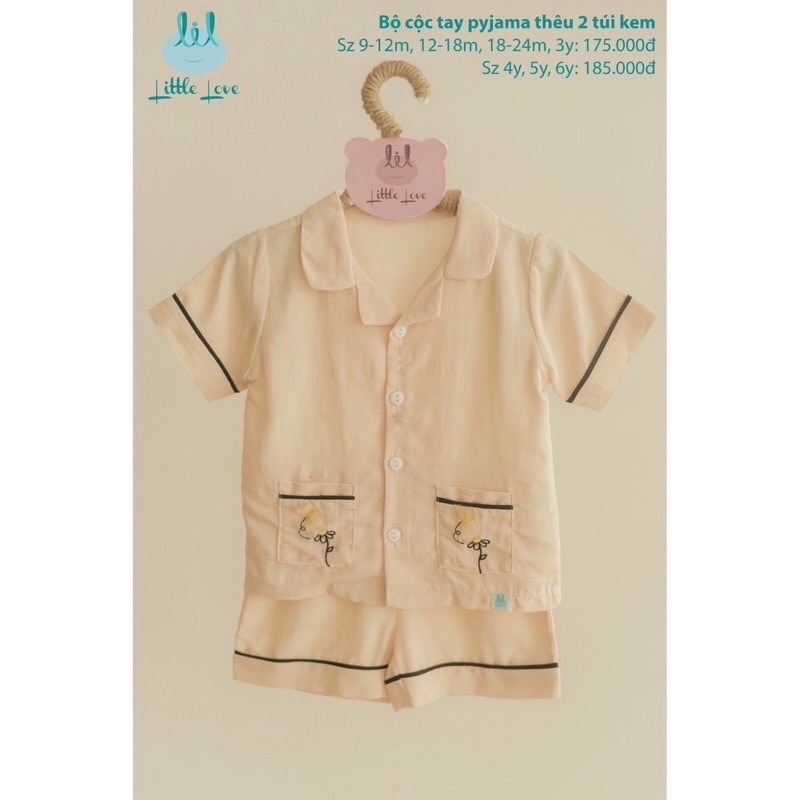 Bộ cộc tay pyjama thêu 2 túi little love