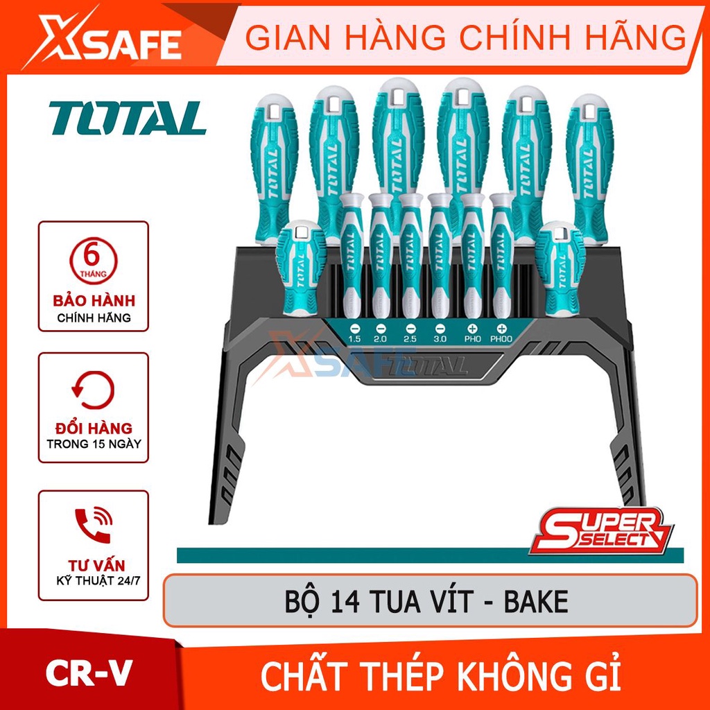 Bộ 14 tua vít TOTAL THT250614, bộ tô vít chất liệu CR-V,  lưỡi tròn, dùng để siết chặt hoặc gỡ bỏ ốc vít - CHÍNH HÃNG
