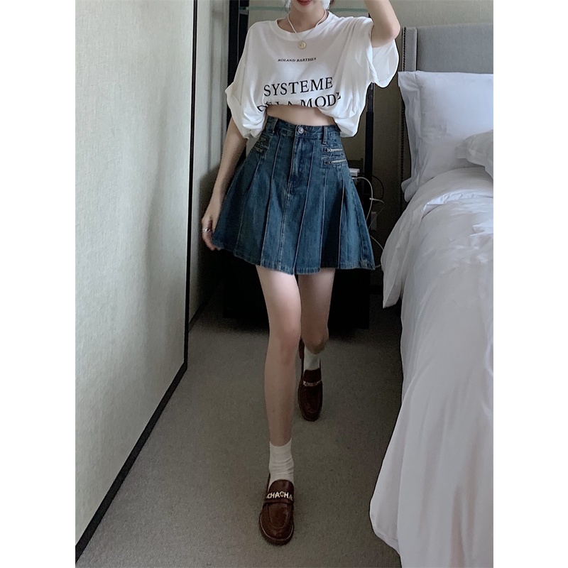Chân váy jean Xếp Ly Dáng Ôm Thời Trang Hàn Quốc Cho Nữ