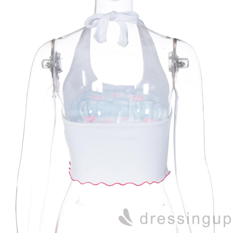 Áo Croptop Hở Lưng In Họa Tiết Chữ Và Trái Tim Sành Điệu Cho Nữ