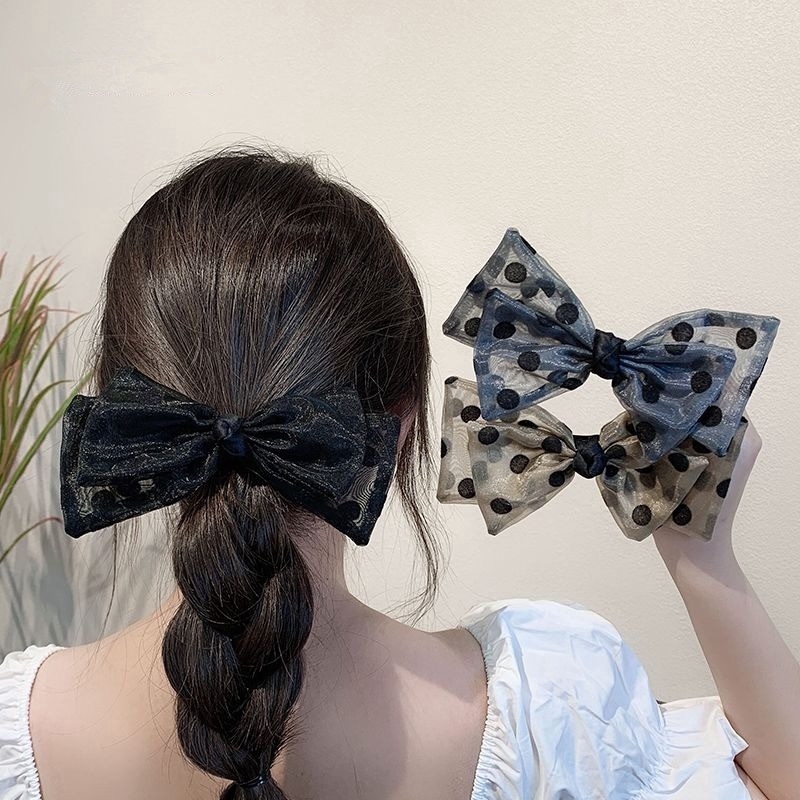 Kẹp tóc/ Dây buộc tóc WE FLOWER trang trí nơ họa tiết chấm bi xinh xắn thời trang