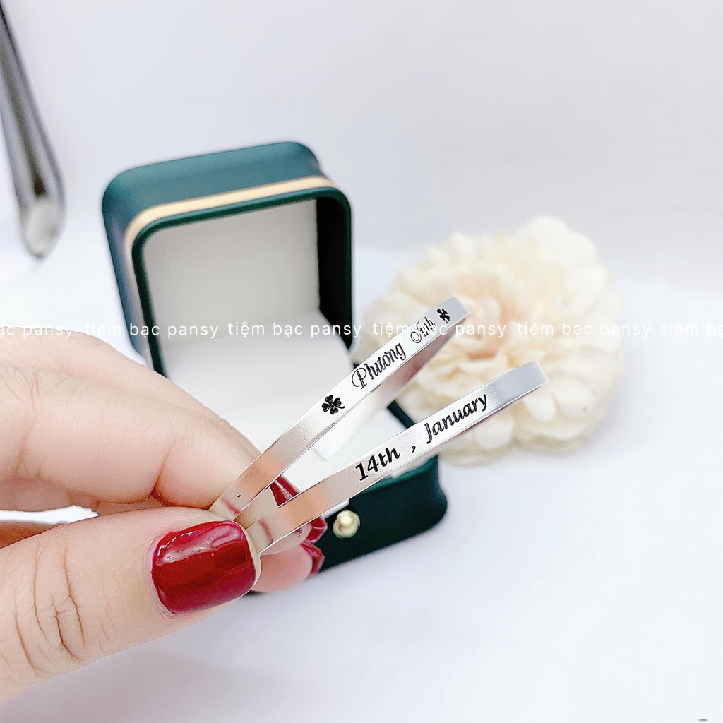 Vòng tay nam nữ bạc ta PANSY khắc chữ theo yêu cầu - Vòng tay Classic Silver đeo đôi, đeo nhóm