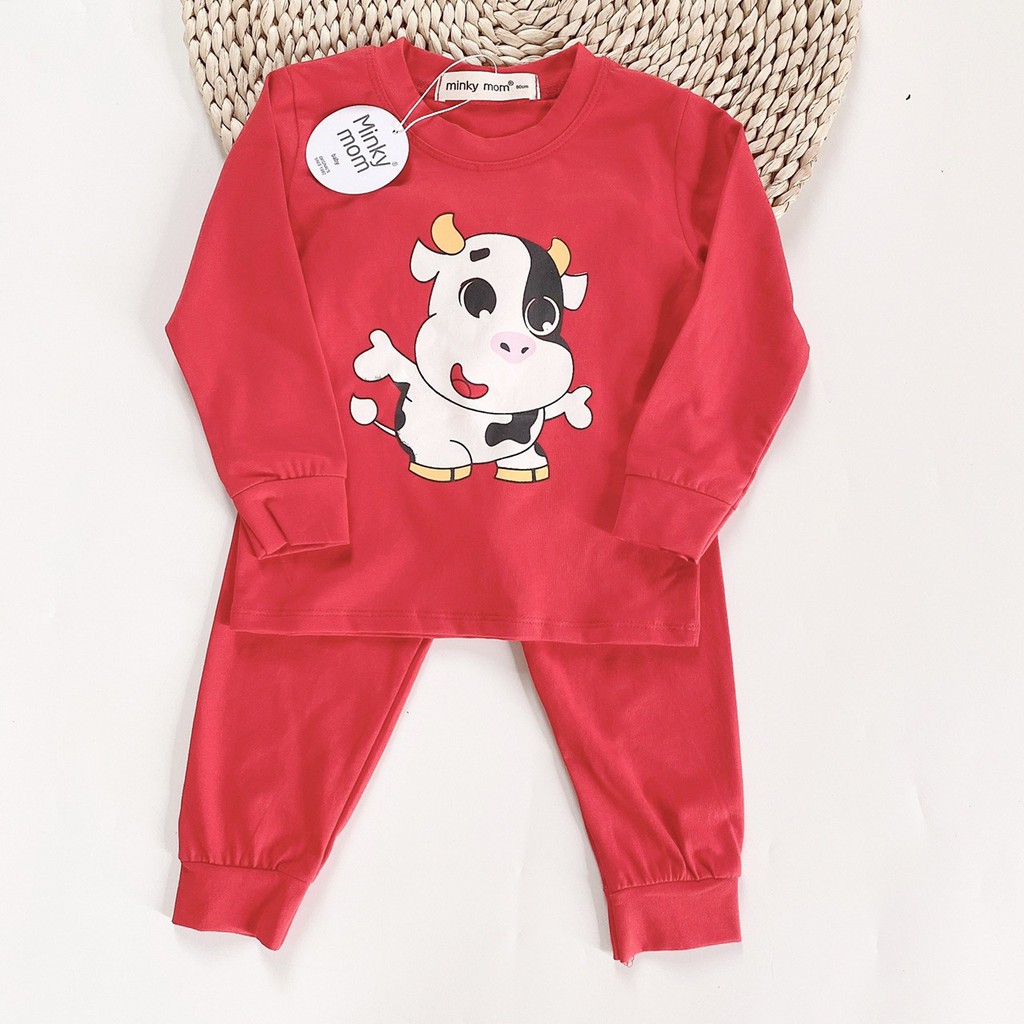 Bộ dài tay cotton cao cấp 100% Minky mom họa tiết trâu cho bé trai bé gái